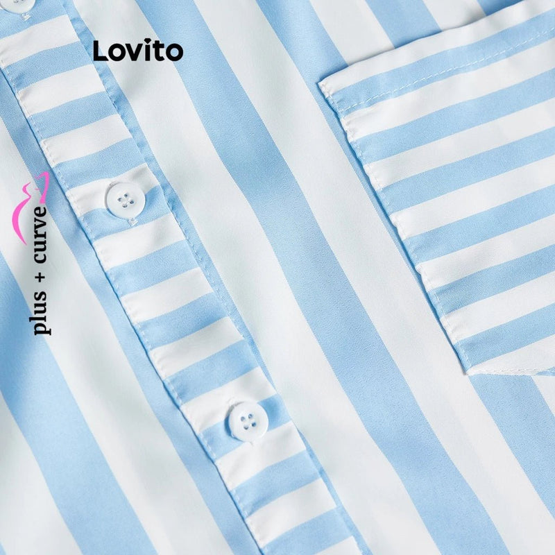 Lovito Plus Size Casual Blusa Feminina Listrada - PérolaChic