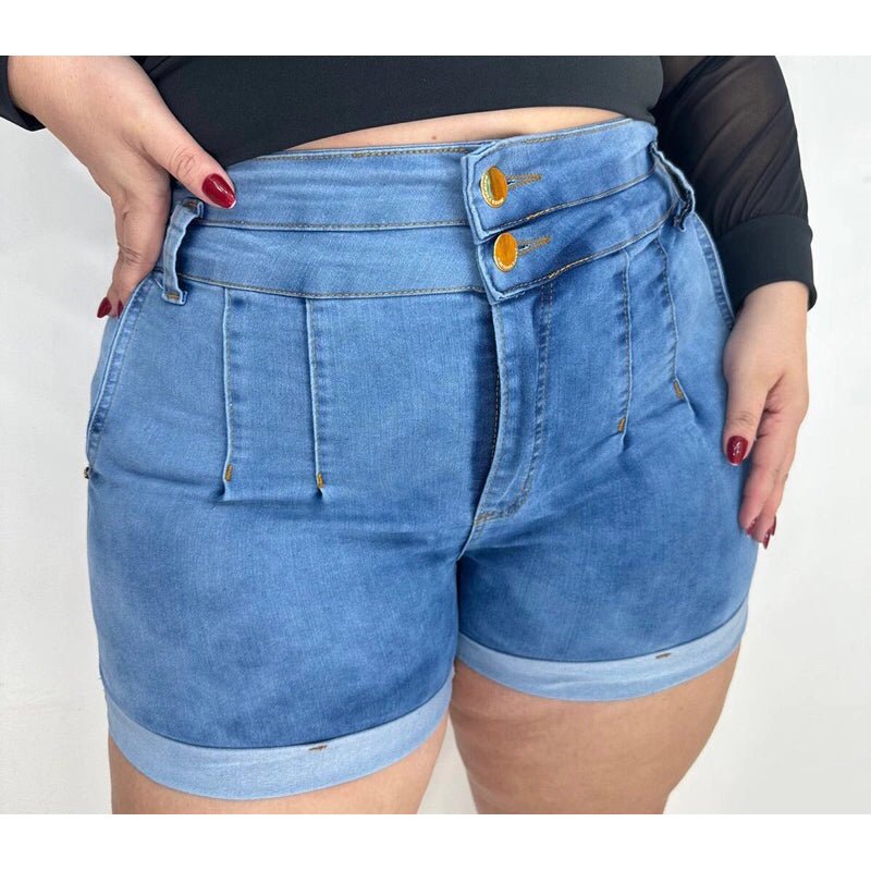 Shorts Jeans Plus Size Cintura Alta Hot Paint - PérolaChic